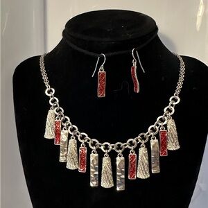 Necklace with Silver and Red Ornaments w Matching Earrings - Christopher & Banks